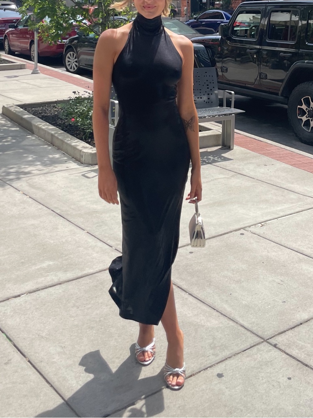 Norma Kamali Halter Turtle Side Slit Gown in Black